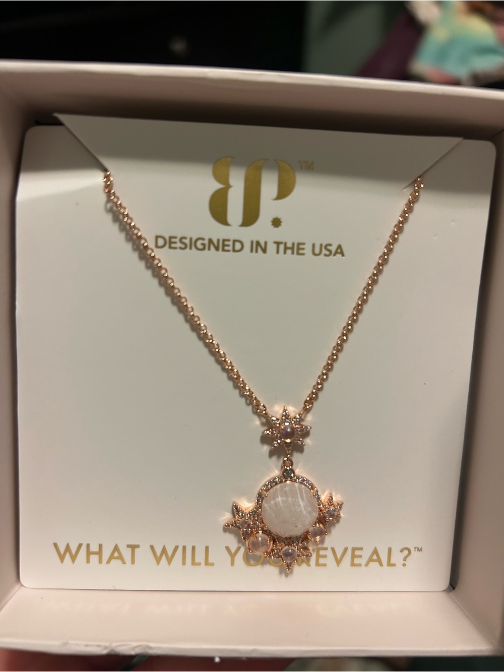Rose Gold Starburst Pendant Necklace with Mother-of-Pearl Accent